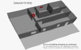 SMARTFIRE V3.0 generated 3D fire simulation of a fire in a multi-compartment building.  The 120 deg C temperature iso-surface is depicted as a function of time. This model differs from the one opposite in that a small exhaust fan is operating in the room adjacent to the fire.